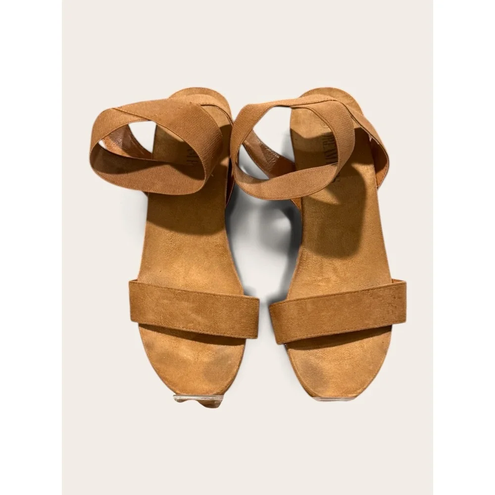 Dream Pairs Womens Ankle Strap Platform Wedge Sandals Tan Brown Faux Suede 8.5